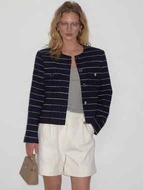 Striped Navy Bouclé Jacket